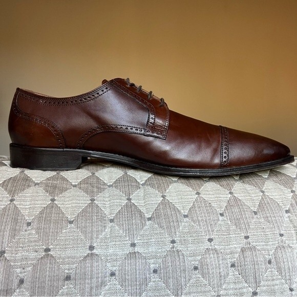 Saks Fifth Avenue Brown Italian Leather Cap Toe Lace Up Oxford Shoes Men’s12 M - Picture 3 of 15